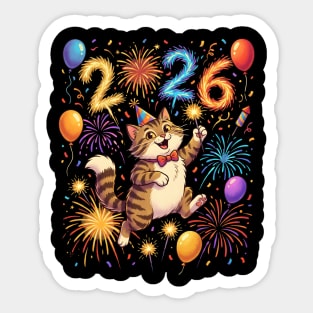 Celebratory Cat with Fireworks for New Year 2026 Sticker